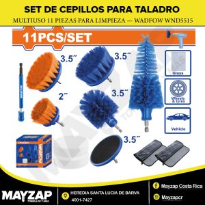 SET DE CEPILLOS PARA TALADRO 11 PIEZAS PARA LIMPIEZA DE VEHÍCULOS Y SUPERFICIES — WADFOW WND5515