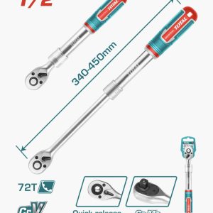 Rachet Extensible ½" 72T — THT106128L / ½" / 340-450mm / total tools