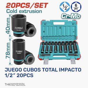 Juego de Cubos de Impacto ½" 20 Piezas — THKISD12203L / ½" / 20 Pcs / total tools