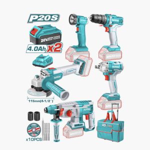 Combo 20V 5 Piezas Taladro + Rotomartillo + Esmeril + Pistola + Linterna — UTCKLI2019 / Total Tools