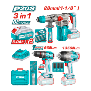 Combo 20V 3 Piezas Pistola Impacto 1350Nm + Rotomartillo + Taladro — UTOSLI250281-P / 3 PC / 1350Nm / Total Tools