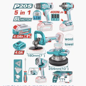 Combo 20V 5 Piezas Pistola Impacto + Calor + 2 Pulidoras + Linterna — UTOSLI250592 / 5 PC / Total Tools