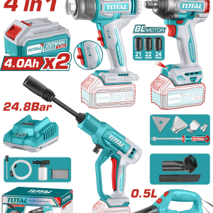 Combo 20V 4 Piezas Hidrolavadora + Pistola Impacto + Pistola Calor + Aspiradora — UTOSLI250208 / 4 PC / Total Tools