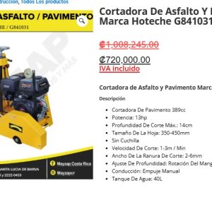 Cortadora de Asfalto y Pavimento Marca Hoteche G841031
