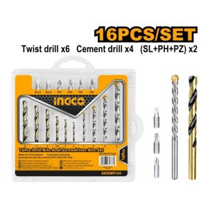 Set de Brocas y Puntas 16 Piezas — AKSDB9165 / Ingco