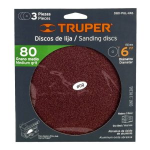 DISCOS DE LIJA 15 CM GRANO 60 TRUPER D60-PUL-4X6 — PAQUETE 3 UNIDADES